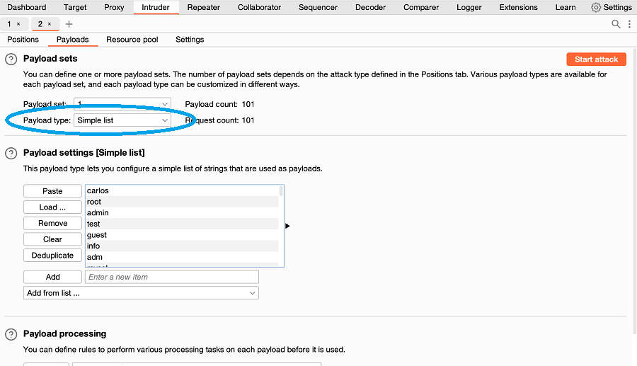 Setting payloads for fuzzing